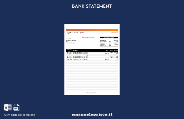 Modello Excel di estratto conto Unionbank Filippine in stile verificato